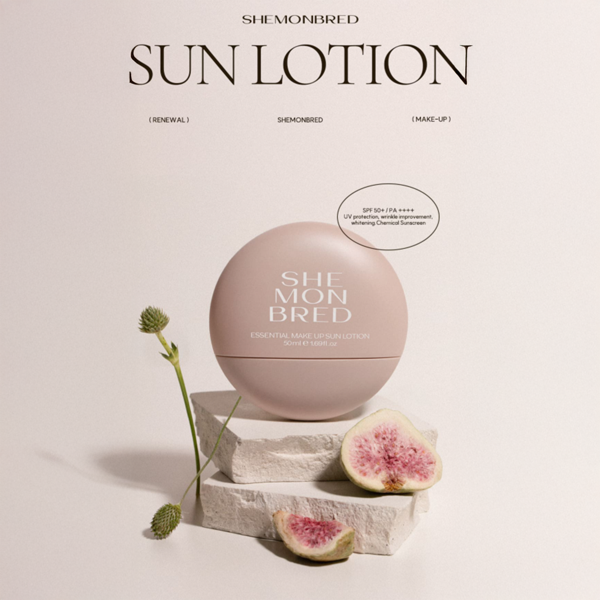 Shemonbred SPF 50+ Essential Makeup Sunlotion 50ml I lekki lotion przeciwsłoneczny z ochroną SPF 50+ i PA++++